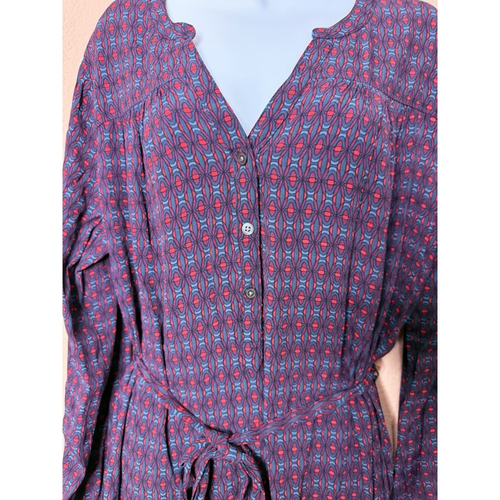 Gap Navy Geometric Print Rayon Shirt Dress Long Sleeve Tie Waist XL 465568-00 - Picture 3 of 11